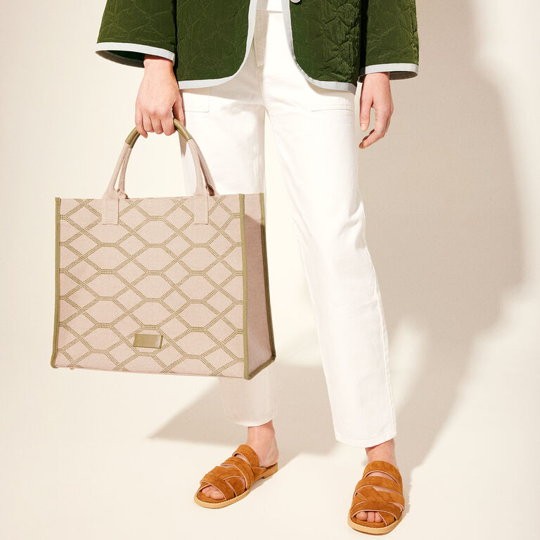 Le Bon Marché Rive Gauche Marche Pochette COTON NOIR ET LIN ASPECT