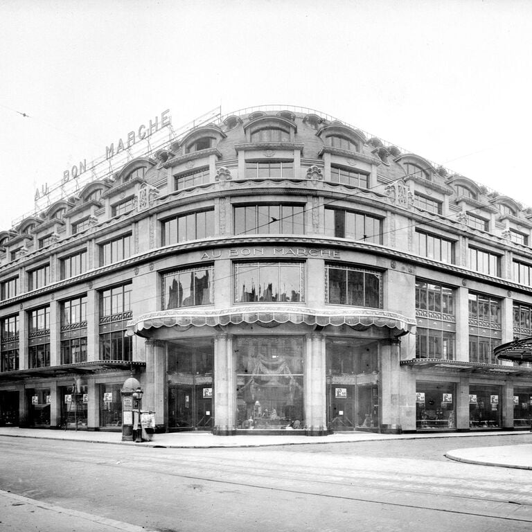 19th century illustration showing, Le Bon Marche department store