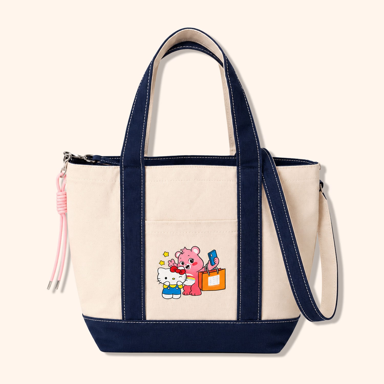 Cabas en toile grand mod&egrave;le mod&egrave;le "Hello Kitty & les Bisounours"