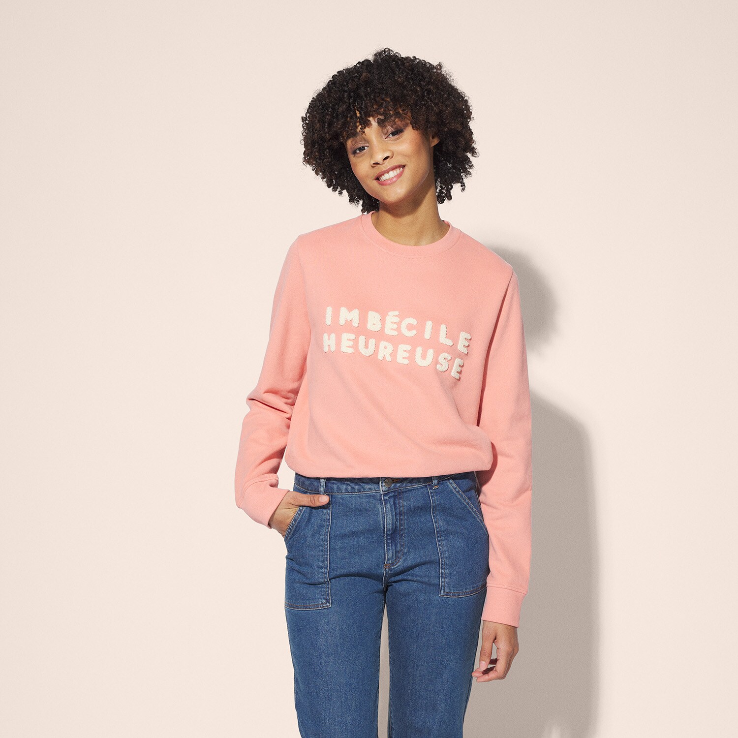 Sweat L'imbécile Heureuse Corail Doux
