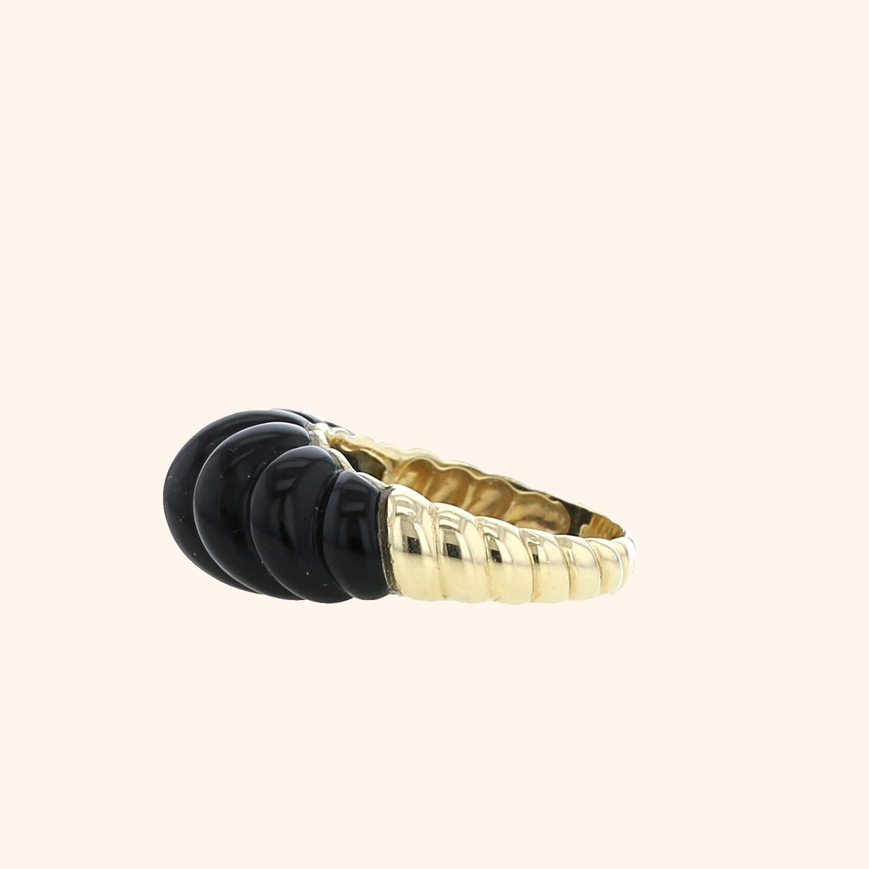 Bague godronnée en or jaune 14K et onyx